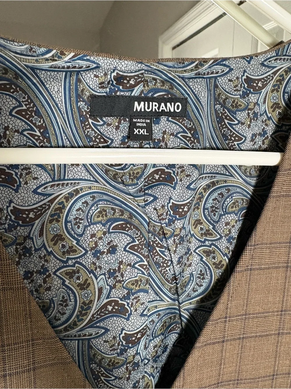 Men’s Murano Brown Plaid Vest with Blue Paisley Lining XXL